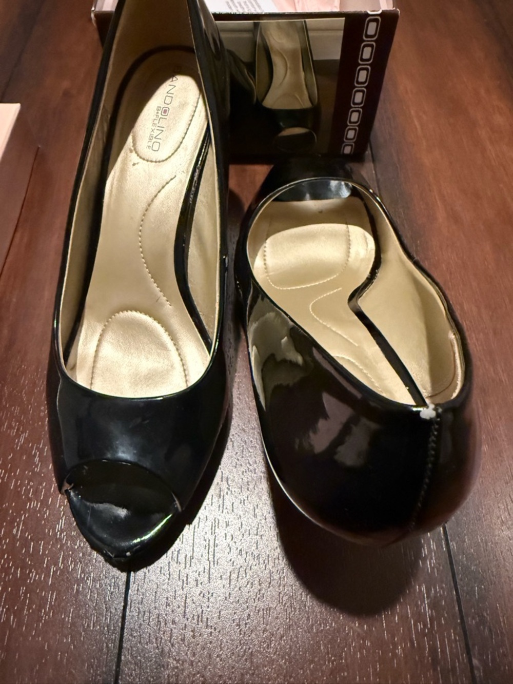 Bandolino Black Patent Peep-Toe Heels